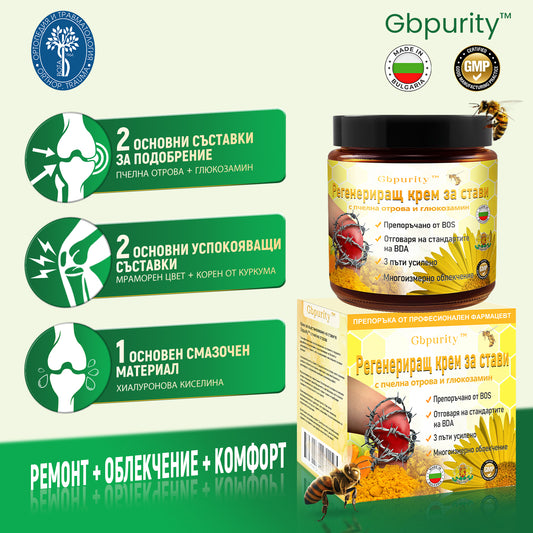 🛡️𝑮𝒃𝒑𝒖𝒓𝒊𝒕𝒚™ Регенериращ крем за стави с пчелна отрова и глюкозамин — Препоръчан от водещи специалисти от Българската асоциация по ортопедия и травматология