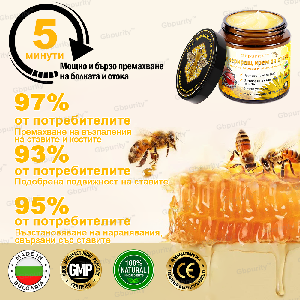 🦴𝑮𝒃𝒑𝒖𝒓𝒊𝒕𝒚™ Регенериращ крем за стави с пчелна отрова и глюкозамин — Препоръчан от водещи специалисти от Българската асоциация по ортопедия и травматология